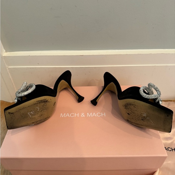 Mach & Mach satin mule sandals with double crystal bow accent. - Picture 7 of 8